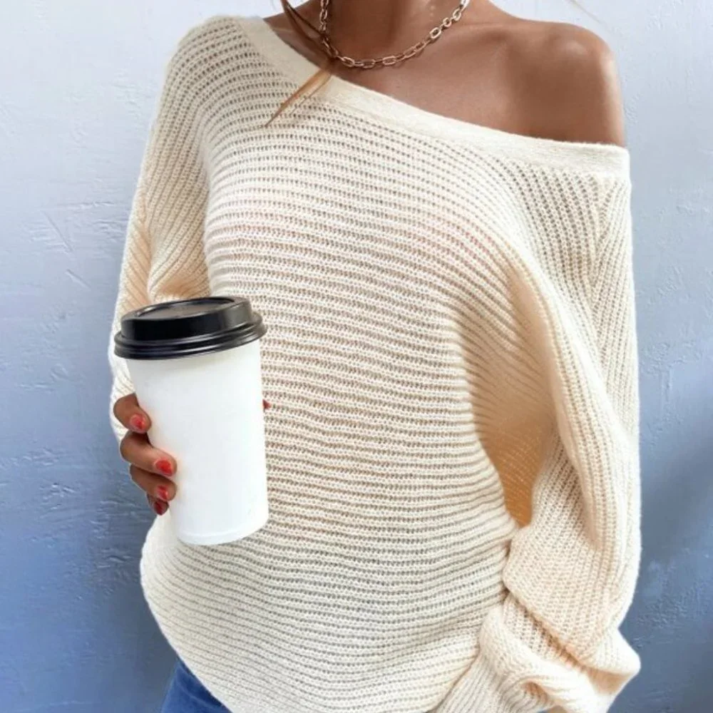Cozy open tie back knit sweater top dusty APRICOT - Picture 2 of 4